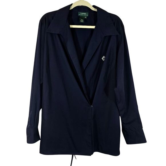MS Lauren Ralph Lauren Navy Wrap Dress Shirt NWT Size 2X Deadstock Vintage VTG - Picture 1 of 9